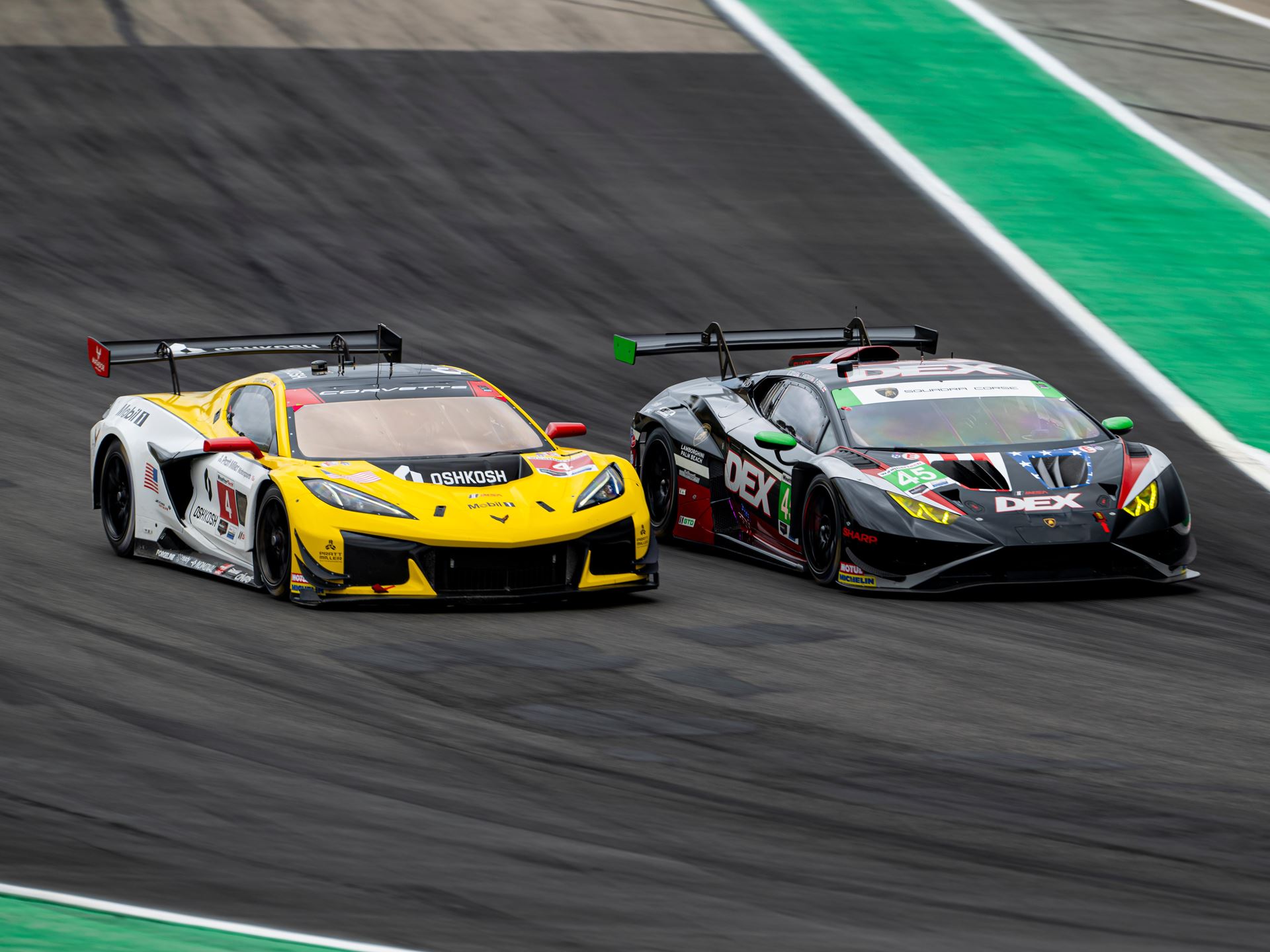Huracán Gt3 Evo2 Wins At Laguna Seca While The Temerario Gt3 Posts Its Best Imsa Finish Yet 11 The #45 lamborghini huracán gt3 evo2 racing side by side with the #4 corvette c8. R at laguna seca captured from a front-three-quarter angle